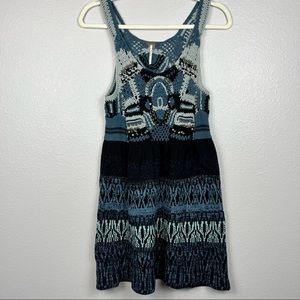 Free People Blue and Black Crochet Knit Tank Dress